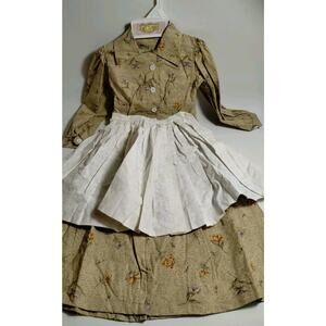 Handmade Dress - Prairie - Yellow w/ Flowers - Girl's or Doll - 26" Long - Apron